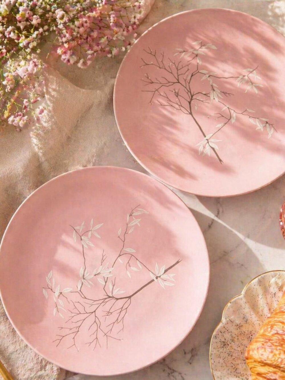 FREE w bundle of 2+  Pink Botanical Plates Set Cottagecore Floral